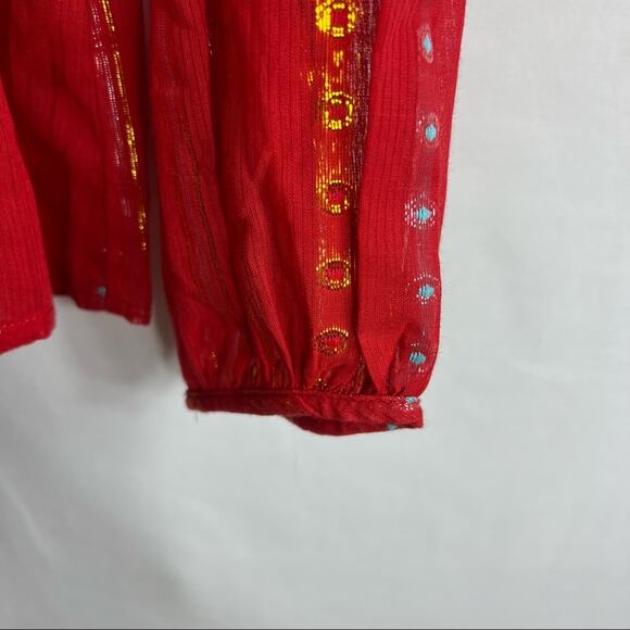 BELLE VERE Red Romaine Blouse with Tassels NWT in Small - Picture 5 of 7